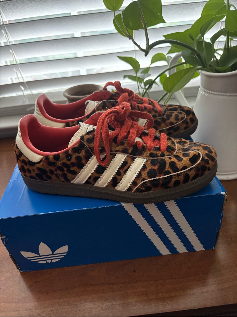 adidas women Leopard Print Sneakers with Red Laces and Cream Stripes